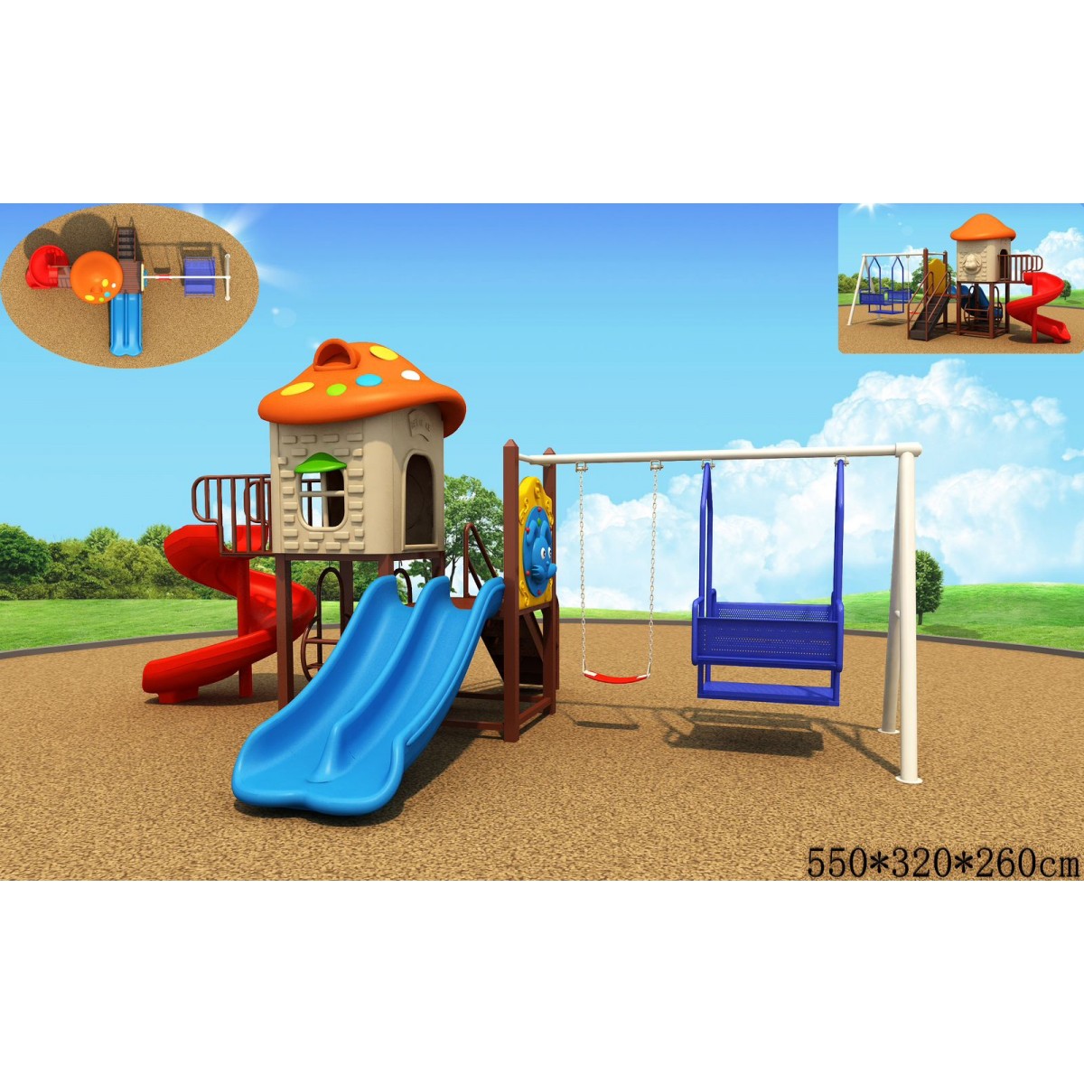 لعبة الكوخ بمرجيحة عائلية مقاس :550*320*260سم